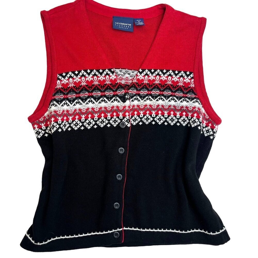 Liz Claiborne Vintage 90s Button Down Sweater Vest Ladies Size M Petite Academia
